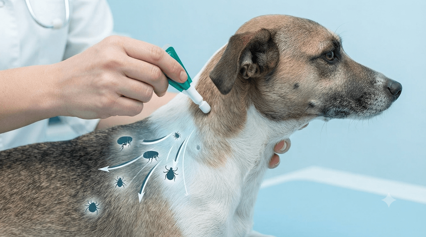 Applicazione di un antiparassitario spot-on su un cane