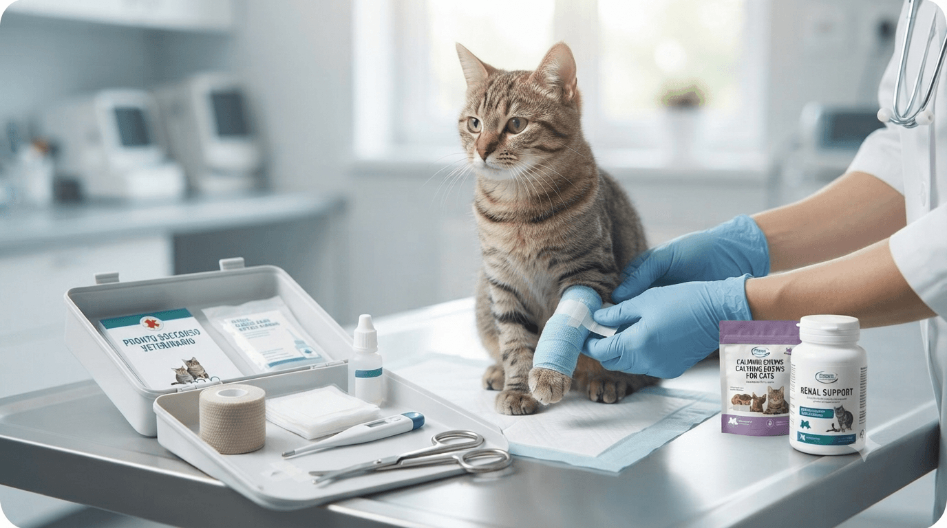 Gatto durante un controllo con presidi medico-chirurgici